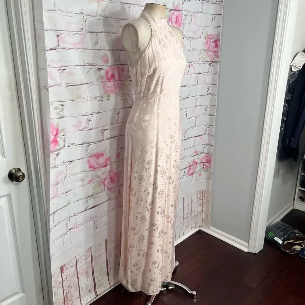 Lulu’s nwt Red Carpet Ready Light Rose Floral Satin Jacquard Maxi Dress - Picture 7 of 14